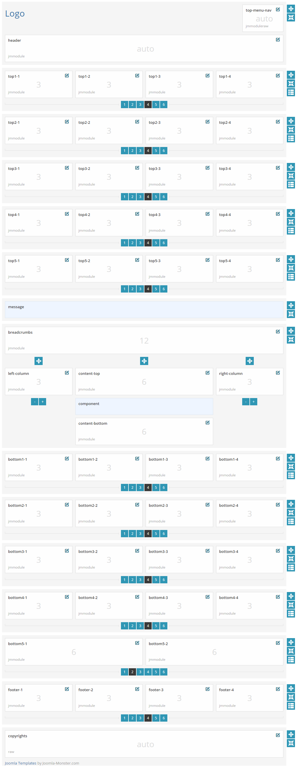 Module positions for normal and large screen